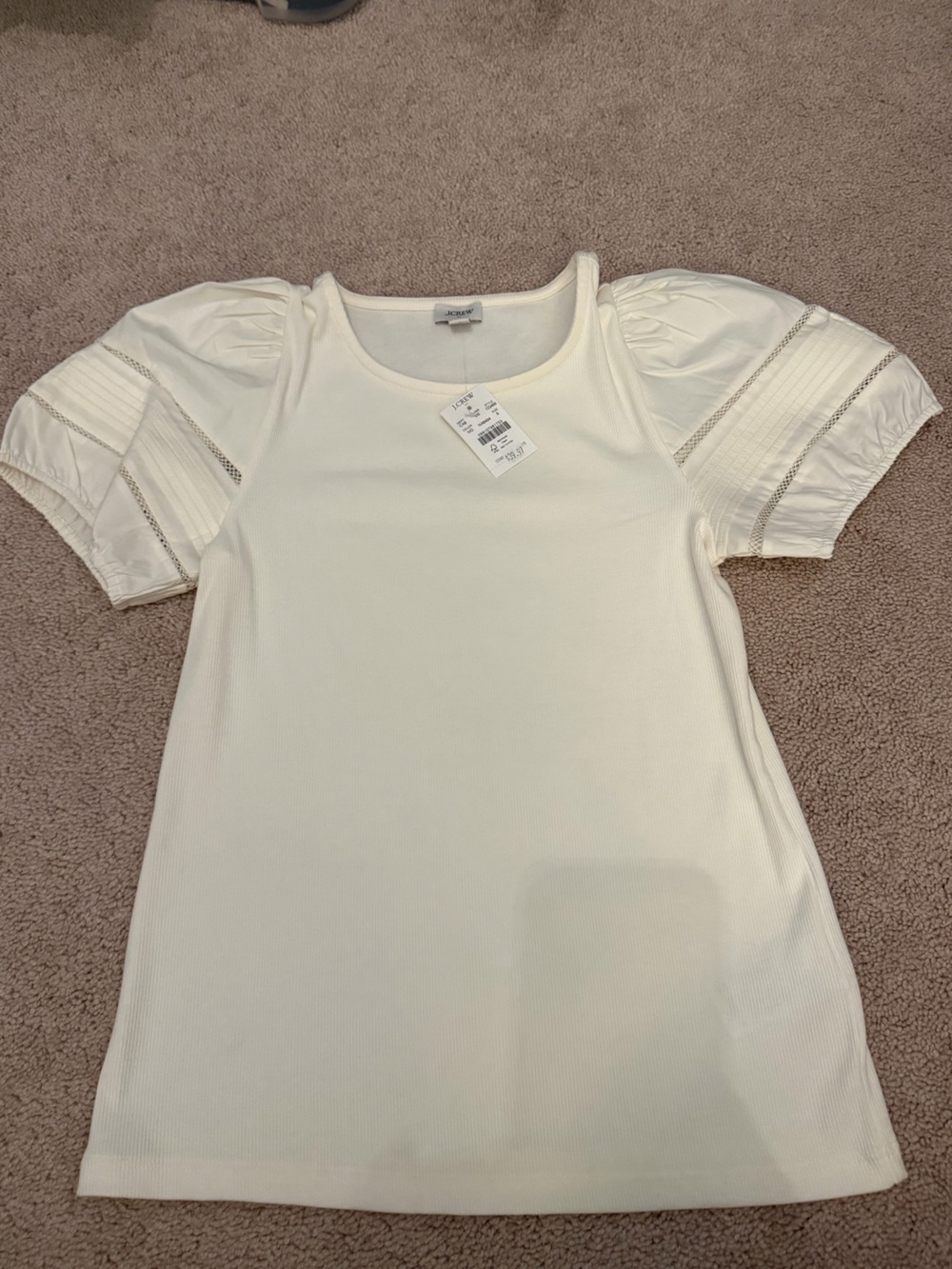 J. Crew White Puff Sleeve Ribbed Tee